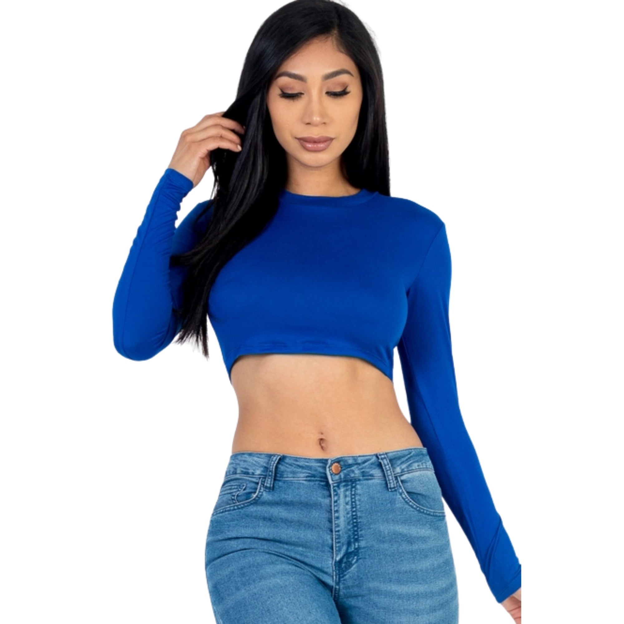 Crew neck crop top long sleeve outlet